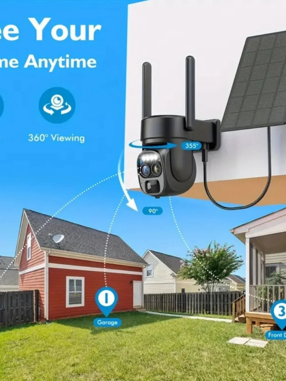 NEW FHD WiFi Camera With Spotlight Alarm, Solar Panel Battery